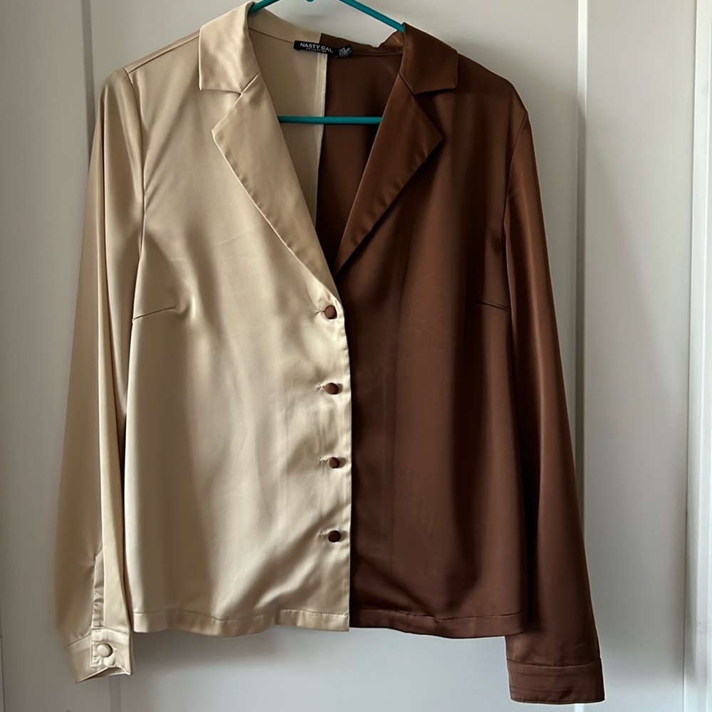 Brown & cream silky button down